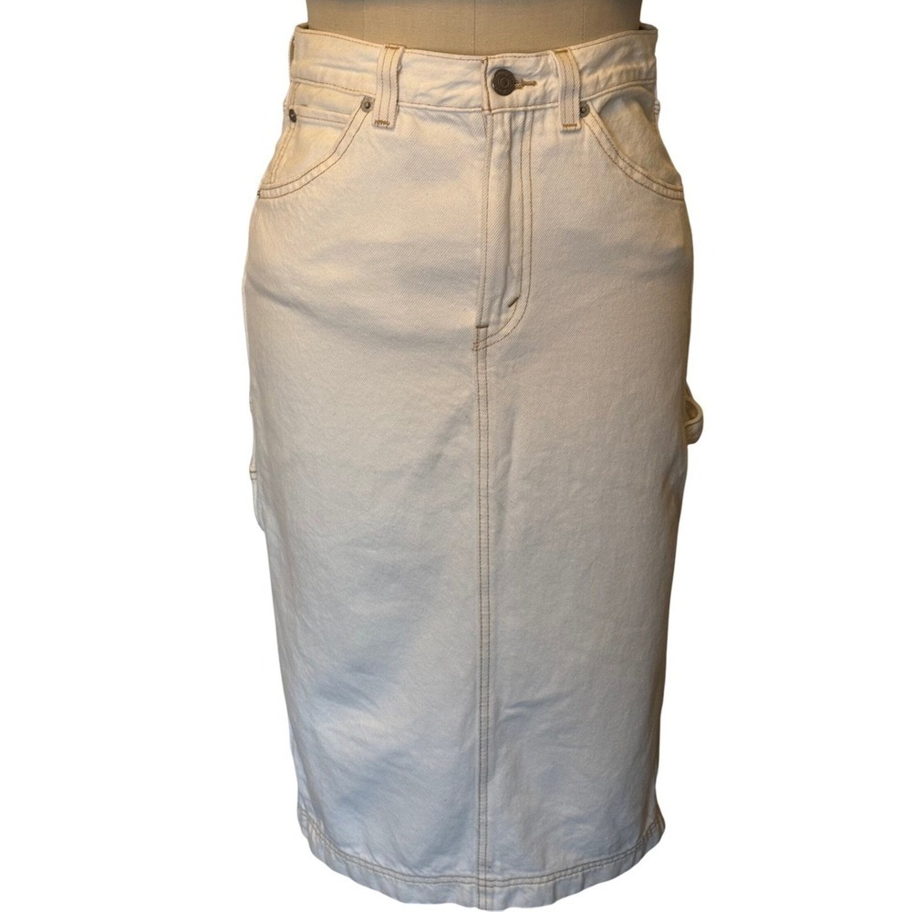 Levi's‎ Cream Denim Carpenter Pencil Midi Skirt Women's Size 27 Waist - Picture 2 of 9